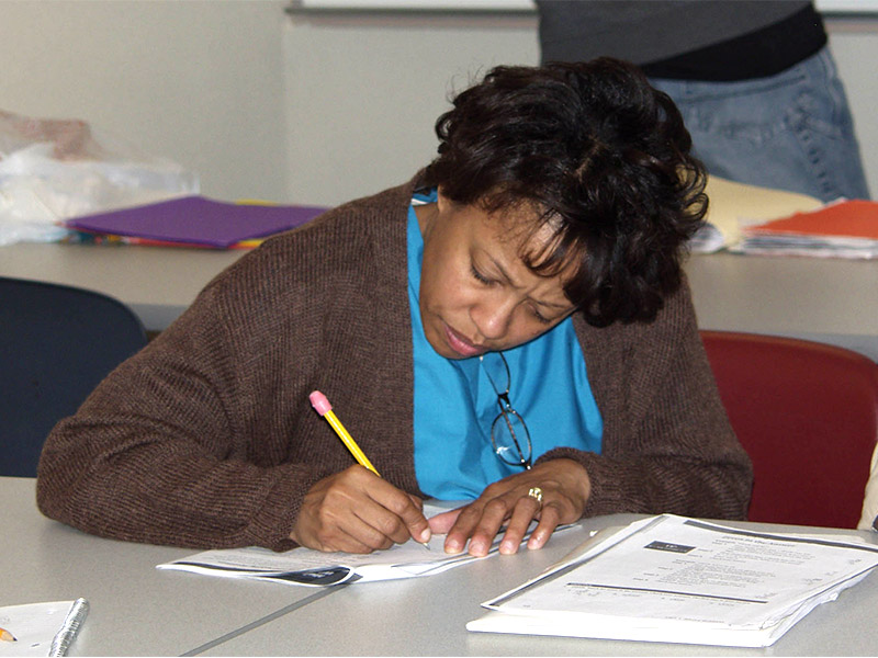 woman taking a test